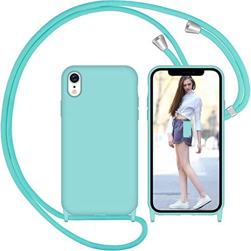 Nupcknn Liquid Silikon Handykette Hülle für iPhone XR Hülle Silikon Necklace(abnehmbar) Hülle mit Kordel zum Umhängen Handy Schutzhülle mit Band (Gletscher blau, 6.1)