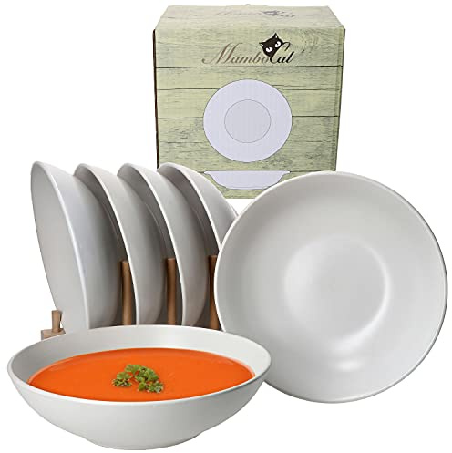 MamboCat White Biata 6x Suppen-Teller I Steingut-Geschirr matt-weiß für 6 Personen - zeitlos-elegantes Design I 6er tiefe Teller-Set - in moderner matter Optik I Teller tief 550 ml 6 Stück
