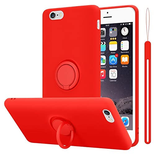 Cadorabo Hülle kompatibel mit Apple iPhone 6 Plus 6S Plus Schutzhülle TPU Silikon Case Liquid Design mit Ring Slim Kratzfest Liquidsilikon Microfaser Case Hülle für iPhone 6 Plus 6S Plus in Rot