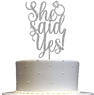 She Said Yes Glitter Cake Topper Hochzeit Party Dekorationen Ideen Jahrestag Junggesellenabschied Verlobung Premium Qualität Dekoration Stabiler Doppelseitiger Glitzer Acryl Stick Made in USA (Silber)