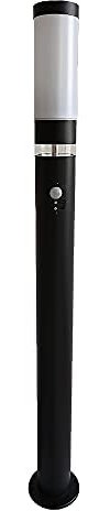 LED-Edelstahl-Außen-Steh-Leuchte-Lampe LISA schwarz mit Bewegungsmelder H:100cm D:7,6cm Kunststoff-Schirm inkl. LED E27-7W Lichtring 12x eingebaute LEDs, IP44 (Stehla schwarz einzeln)
