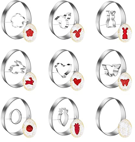 Ausstecher Ostern,9 Stück Ausstechförmchen Ostern Set,Plätzchenausstecher Ostern,Keksausstecher Oster,Keksausstecher aus Edelstahl,Osterplätzchen Ausstecher von Küken, Kaninchen, Karotten, Eier