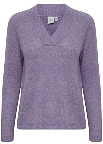 ICHI IHKAMARA V LS Damen Strickpullover Feinstrick Pullover Strickpullover mit V-Ausschnitt Slim-Fit, Größe:L, Farbe:Daybreak (173817)
