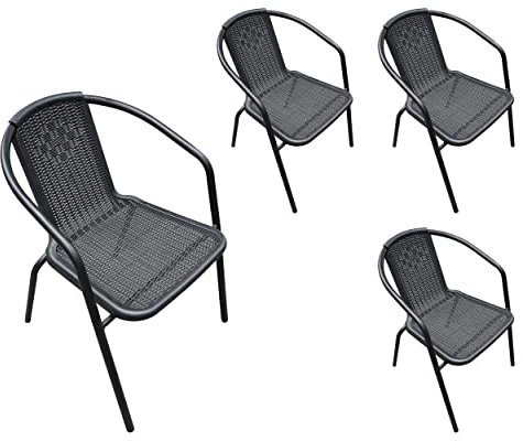 LC Garden Garvista 4er Stuhl Set Bistrostuhl Stapelstuhl, Gartenstuhl, Terassenstuhl, stapelbarer Armlehnstuhl mit Metallgestell in schwarz und Polyrattangeflecht