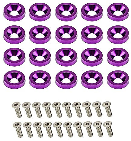 Kit de boulons de rondelle de pare-chocs, TOTMOX 20pcs en acier inoxydable, aluminium, modification, vis M6, kit de boulon de rondelle de pare-chocs, kit d'habillage de compartiment moteur, Violet