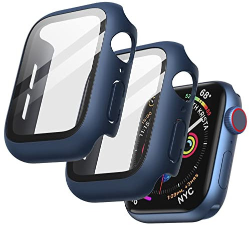 JETech Funda con Protector de Pantalla para Apple Watch SE (2022/2020) /Series 6 5 4 40 mm, Cover Protectora Completo, Película Cristal Vidrio Templado, 2 Unidades (Azul)
