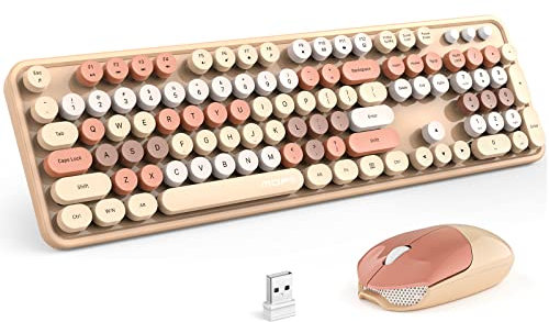 MOFII Wireless Keyboard and Mouse Combo,2.4GHz Retro Full-Size Keyboard with Number Pad and Cute Wireless Mouse for Computer PC Desktops Laptop WindowsxP/7/8/10(Milk Tea Colorful-B)