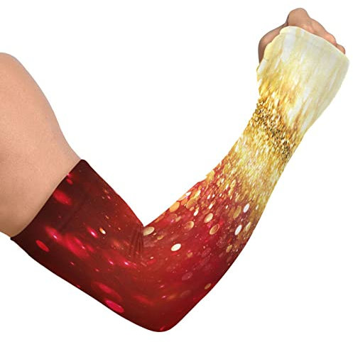 Caihoyu Gartenarmstulpen für Damen, Bauernhof, Eisseide, Armstulpen mit Sonnenschutz, Armstulpen, Goldener Glitzer in glänzendem Rot, Einheitsgröße