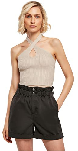 Urban Classics Damen Ladies Rib Knit Crossed Neckholder Top T-Shirt, lighttaupe, 4XL