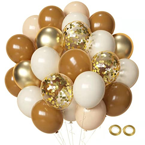Luftballons Beige Braun Apricot Gold Sipeayan 50 Stück 30cm Helium Ballons Kaffee Braun Aprikose Creme Weiß Goldene Konfetti Latex Ballons für Geburtstag Hochzeit Verlobung Baby Shower Party Deko