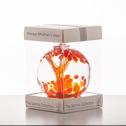 Sienna Glass 10cm Spirit Ball – Handcrafted Red Mouth-Blown Glass Ornament – Unique Gift Boxed Decoration for Mother's Day, Windows, Gardens, Memorials, Birthdays, Anniversaries, Home Decor