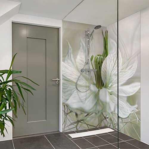 Bilderwelten Eck-Duschrückwand Folie 2x 210x80 cm Weiße Nigella Bad-Rückwand Motiv fugenlose Wandverkleidung Dusche