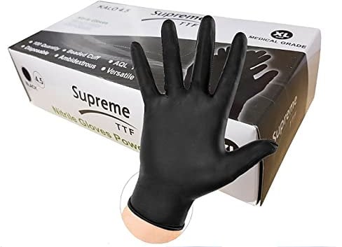 Supreme TTF Black Nitrile Disposable Gloves Non Latex Powder Free 100 Gloves Per Box (Black, Small [Size 7])