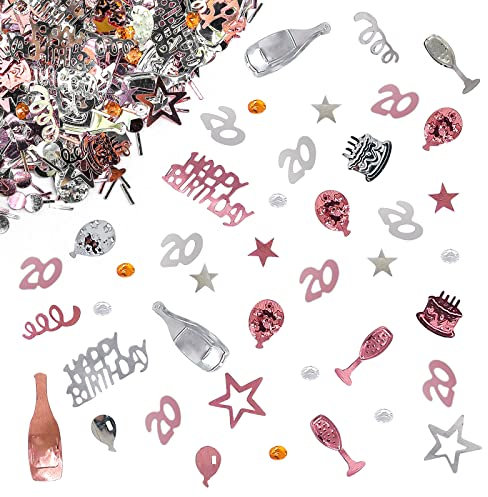 Giftota - 20. Geburtstag Deko Set Mit Konfetti (Roségold) - Partydekoration für Jubiläen, Tischdeko und Feiern