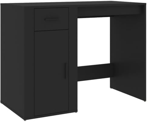 vidaXL Schreibtisch, Computertisch mit viel Stauraum, Bürotisch für Schlafzimmer Wohnzimmer Büro, Laptoptisch PC Tisch, Schwarz Holzwerkstoff