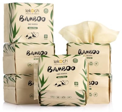 LEKOCH 300 Sheets Disposable Face Towel Bamboo Makeup Remover Dry Wipes For Sensitive Skin, Ultra Soft for Baby Care, Facial, 6 Packs 50pcs/Pack