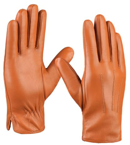 MGGMOKAY Herren Lederhandschuhe Touchscreen Kaschmir gefüttert,bräunen,M