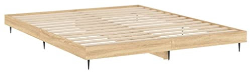 Tidyard Bettgestell Bett Holzbett Futonbett Bettgestell Paletten-Bettrahmen Schlafzimmerbett Ehebett Schlafzimmermöbel Jugendbett Gästebett 140 x 200 cm (B x L) Holzwerkstoff, Metall Sonoma-Eiche