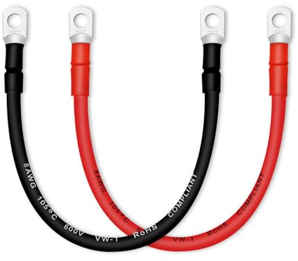 QIATOL Batteriekabel, 8-AWG-Batteriekabel mit Klemmen, 2 Stück Kupfer-Marine-Batteriekabel, Wechselrichter-Kabel mit Klemmen.