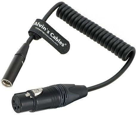 Alvin's Cables Mini XLR 3 Pin Male to XLR 3 Pin Female Coiled Audio Cable for Blackmagic Pocket Cinema Camera BMPCC 4K/6K, Video Assist 4K, Sharp 8K Cam