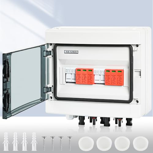 Warmfay Überspannungsschutz PV DC1000V Blitzschutz PV Anlage 20-40KA, Solar Überspannungsschutz 2 String 12 Module mit 16-Sicherung, IP65 Wasserdicht & UV-Beständig Solar Anschlusskasten 2 in 2 out