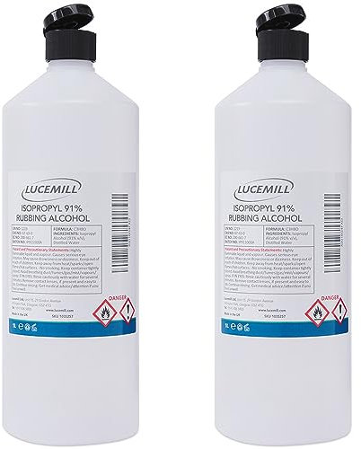 Lucemill 91% Rubbing alcohol | 2 x 1 Litre | Super Strength IPA Surface Sanitiser | 91% Isopropyl Alcohol | Clear Liquid | Comes with Flip Top