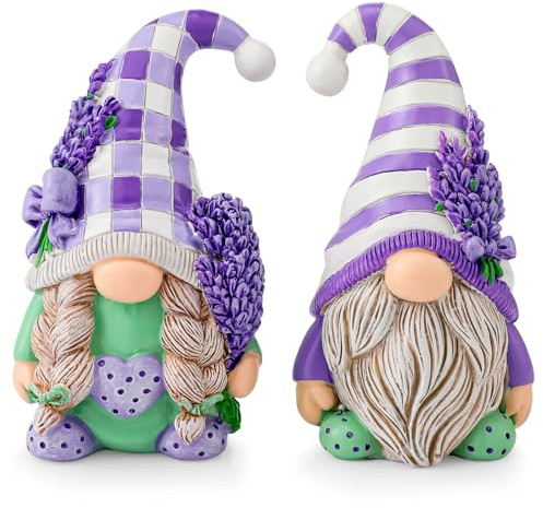 Shappy 2 Pcs Spring Purple Lavender Gnomes Decorations for Home Spring Gnomes Figurine Gifts for Home, Porch, Garden Table Decor Warm Gifts for Mom, Grandma