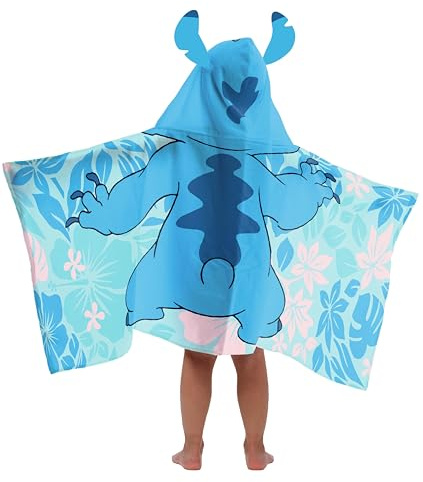 Jay Franco Kids Hooded Towel – 22 x 51 Super Soft Bath Wrap with 3D Hood, Beach, Pool & Travel, Official Licensed Product, Blue - Lilo & Stitch