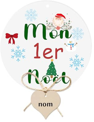Boule de Noël Décoration de Sapin Mon Premier Noël personnalisée avec Le prénom bébé Famille fête en Bois - Cadeau, DIY Ornement Arbre (1ER Noël)