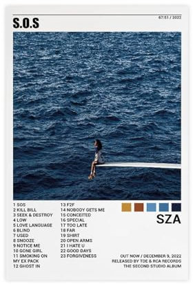 BSapp Sza Poster Sos Album Cover Poster 3 Leinwand Poster Schlafzimmer Dekor Sport Landschaft Büro Zimmer Dekor Geschenk 20 x 30 cm