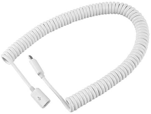 Micro USB B 5 Pin Male to Female Coiled Charging Extension Cable 3m (White)