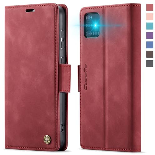 XYGLOW Handyhülle für Samsung Galaxy A51 4G Hülle Klappbar Premium PU Lederhülle Klapphülle【RFID Schutz】 Kartenfach Standfunktion Schutzhülle für Samsung A51 4G Flip Case Wallet Tasche Cover, Rot