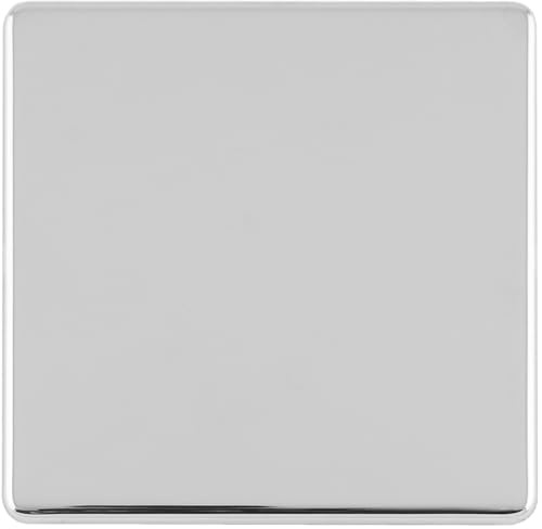 Single SCREWLESS Polished Chrome Blanking Plate Round Edged Wall Box Hole Cover - Wiring Outlet Cable Tidy