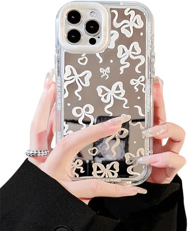 Ownest Kompatibel mit iPhone 15 Pro Hülle Cute Glitter Bow Silber Mirror Spiegel Aesthetic Süßes Design Handyhülle Frauen Mädchen Teen Girls Schutzhülle Phone Case