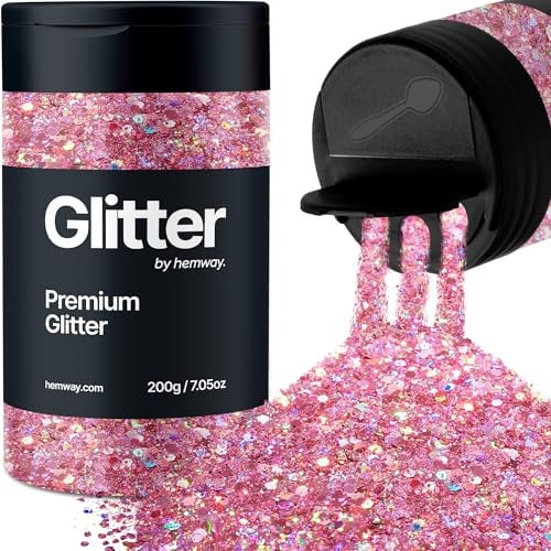 Hemway Premium Glitter Shaker - Pink Holographic | Multi Size Metallic Flake Sequins for Resin & Epoxy Crafts | Craft Supplies for Tumblers, Festival, Hair, Face, Body, Eye & Nail Art | 210 g