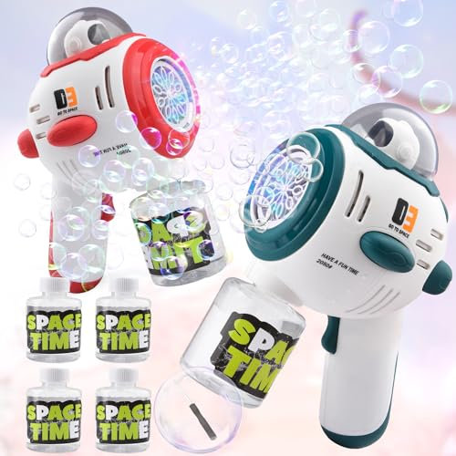 Fegalop 2PCS Seifenblasenpistolen,LED Seifenblasenmaschine Gun für Kinder, Seifenblasen Pistole,Outdoor Blasenspielzeug Geschenk für Kinder Geburtstag Party Hochzeit Outdoor Party Hochzeit(Rot/Blau)