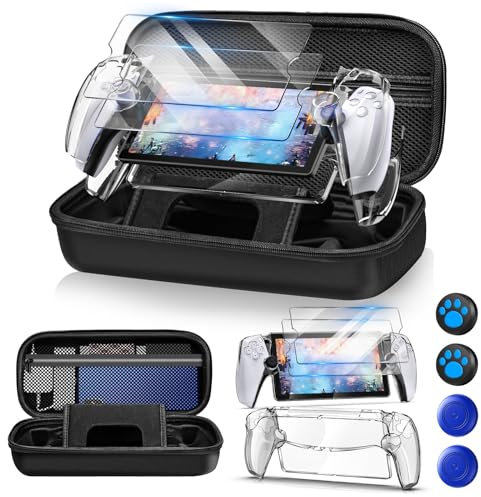 Auarte 12 in 1 Tasche für Playstation Portal, Portable Reisetasche Zubehör für PS5 Portal Remote Player mit Klarsichthülle, 2 Displayschutzfolien mit 4 Daumengriffen, Carbon Black