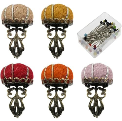 5 Stück Nadelkissen Ring Verstellbare Nadelkissen Kürbis Nadelkissen Blumenmuster Nadelhalter Handarbeitszubehör