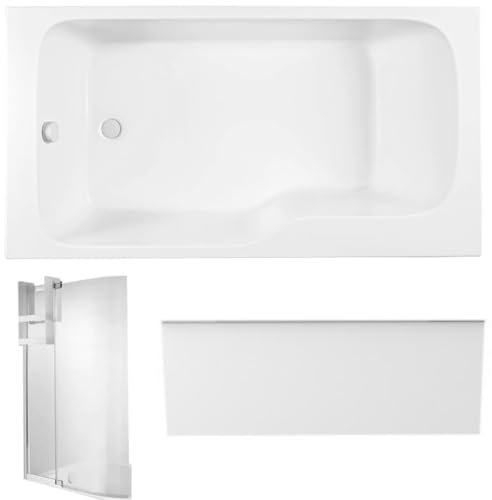 Pack baignoire bain douche 170 x 90 JACOB DELAFON Malice version gauche + tablier en niche + pare bain + étagère pour pare bain