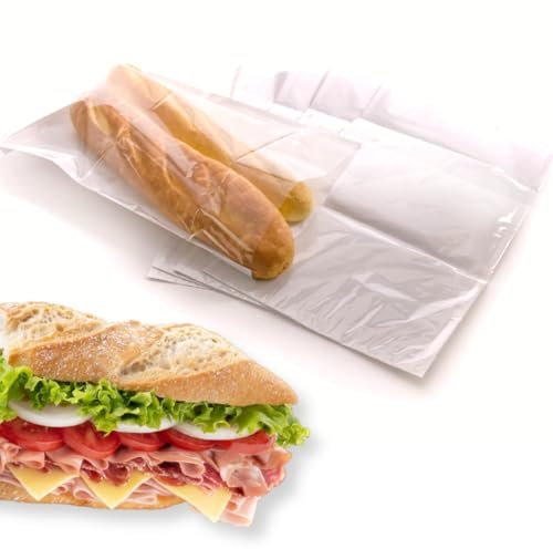 Clearly 100 Cellophane Bags, 12x18 inch (30x45 cm) White Paper Bags with Clear Window Film Front, Sandwich Bags, Bakery Bag for Cookies Packaging, Party Sweets, Cakes, Takeaway Food Bags