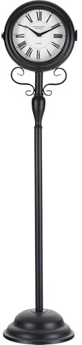 Stagecaptain BHU-11926 BK Stand-Bahnhofsuhr - Standuhr für Innen- und überdachten Außenbereich - Doppelseitig - Retro Metallkonstruktion - Durchmesser Ziffernblatt: 18 cm - Schwarz