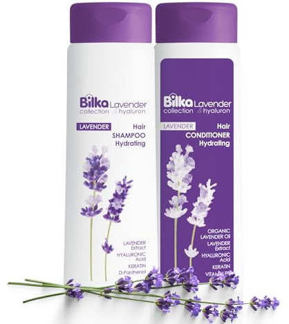Bilka Collection Lavendel & Hyaluron Shampoo und Conditioner Set Feuchtigkeitsspendend & Regenerierend mit Lavendelextrakt – für Kräftiges Haar und Gesunde Kopfhaut (2 x 400ml)