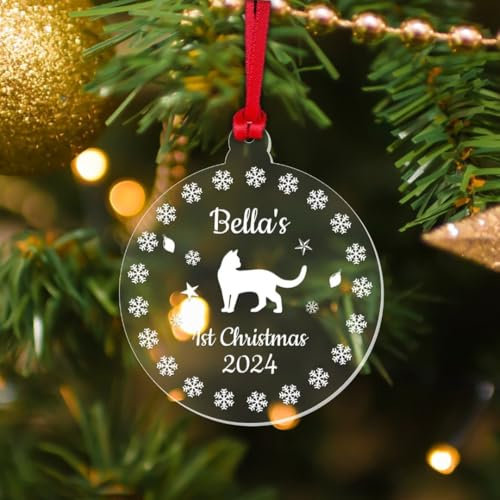 Shamsco Personalisierbare Christbaumkugel mit Katzenmotiv, Acryl, Geschenk für Haustiere