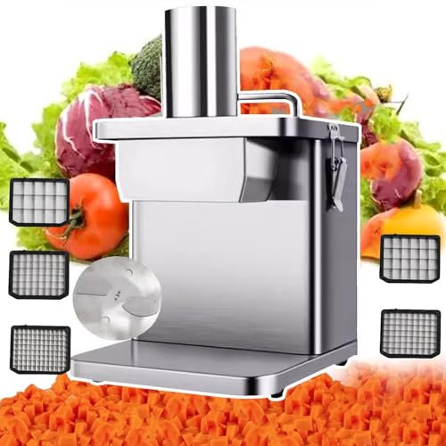 menglanchang 250w Commercial Vegetable Chopper | 2 In 1 Automatic Vegetable Dicer&Slicer | Electric Potato Onion Carrot Dicing Cube Cutting Machine Vegetable Chopper For Commercial Home,Silver