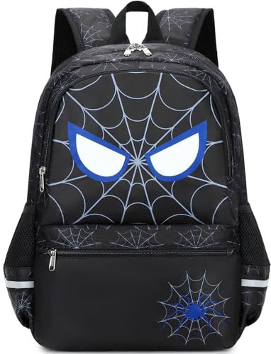 DSIUE Rucksack für Jungen und Mädchen, Büchertasche für Mittelschule, Reiserucksack, Spider Black, 17 x 12.2 x 5.9