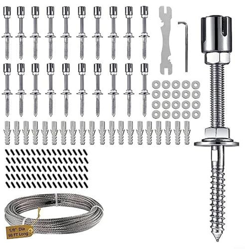 zeroupshop Drahtseil für Kletterpflanzen, 316 Edelstahl-Drahtseil für Balustraden-Draht-Set, Draht-Rankgitter-Set, Zaundraht, Oberdraht-Set, 80 PVC-Enden, 30 m