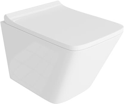 LAVITA Abattant de WC suspendu Lago avec système d'abaissement automatique et charnières en métal - Système de chasse d'eau suspendu sans bord Tornado 3.0 - Blanc brillant