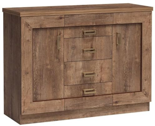 Sideboard Anrichte Schrank Kommode rustikal Lefkas Eiche Holzoptik 2 Türen 4 Schubladen 120x90x44 cm