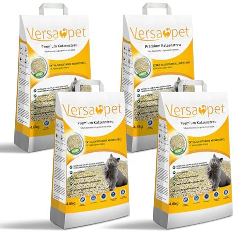 Tofu-Katzenstreu 2.0 gemischt mit Millet, 4 x 10 Liter/4.6 kg, Bio-Öko-Katzenstre, Klumpstreu für Katzenklo, Cat Litter, Feste Klumpenbildung