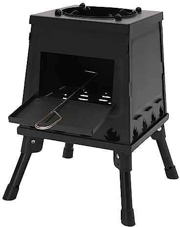 Forno da giardino, stufa a tenda, portatile da campeggio con gambe pieghevoli, stufa a legna, ideale per giardino, campeggio, attività all'aperto, cucina (nero)